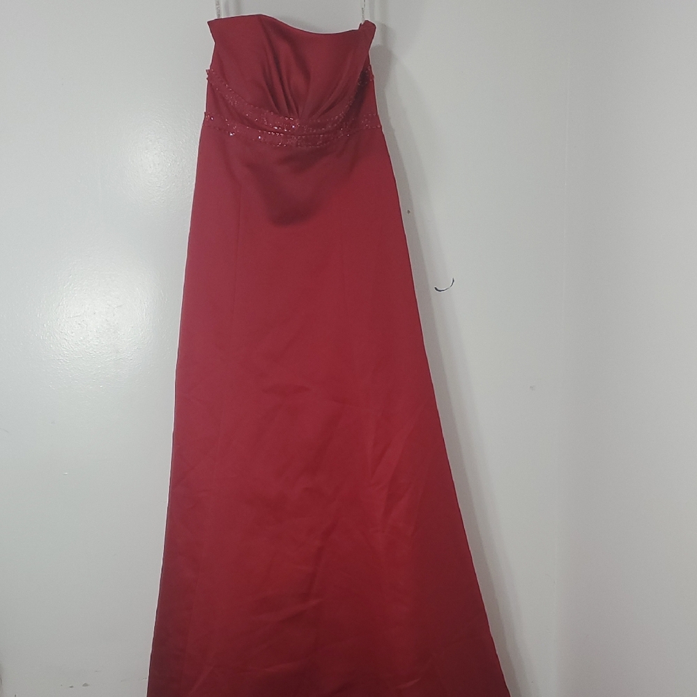 David's Bridal Strapless Red Dress